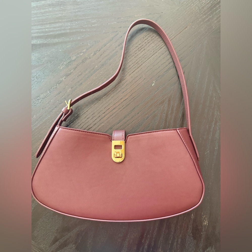 H&M Burgundy Shoulder Bag with Gold Accent